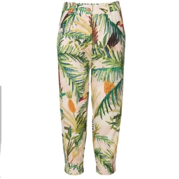 NEW FARM Rio Toucan Paradise Eyelet Pants Tropical Toucan Bird Yellow Size L - Picture 5 of 16